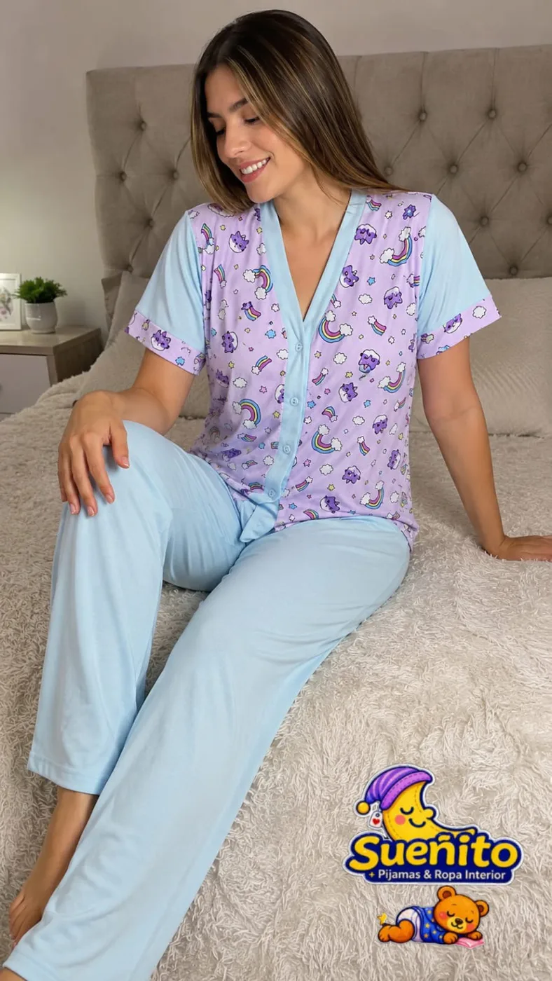 Algodón Pantalón Manga Corta Boton Dama