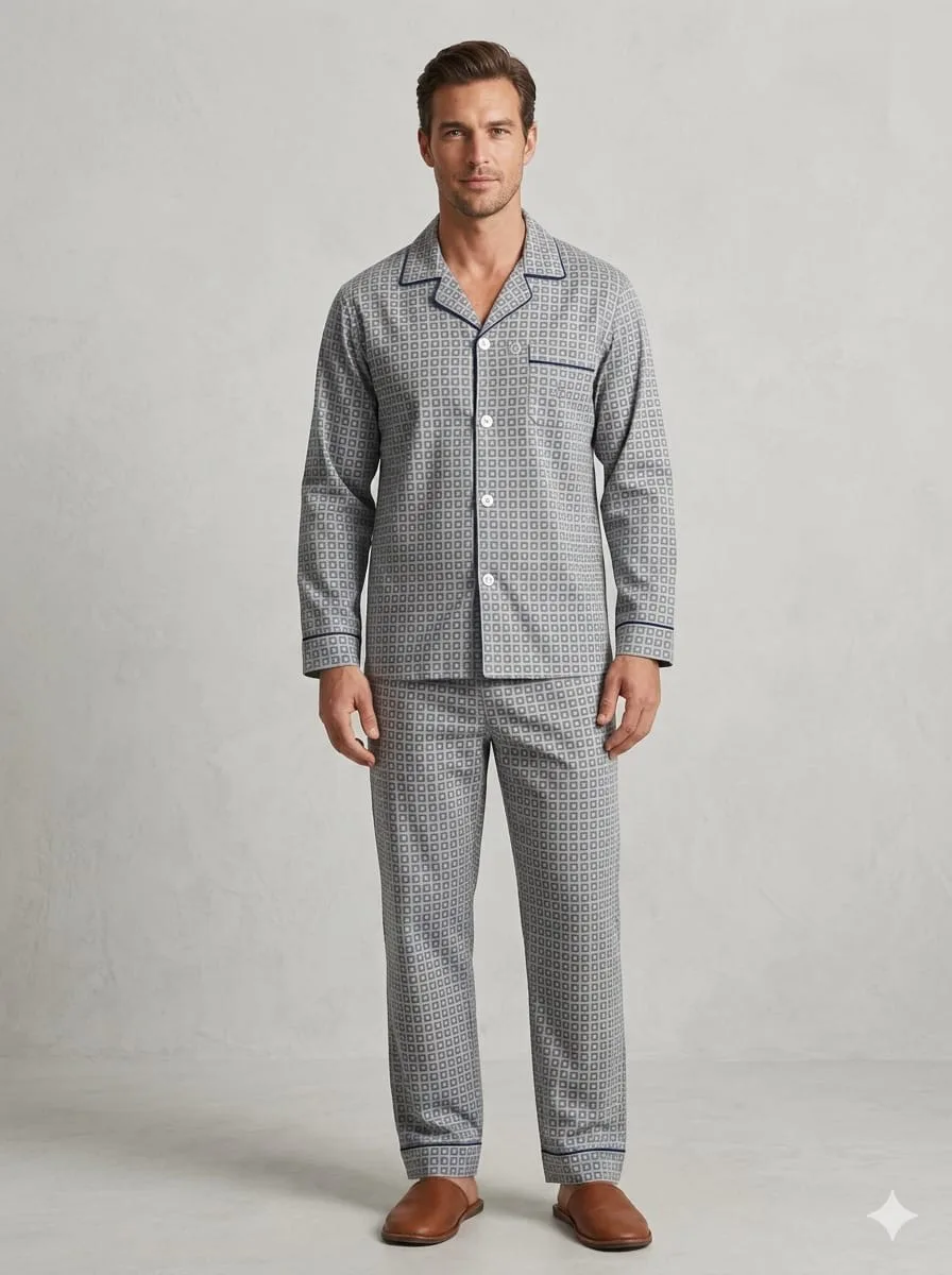 Algodón Pantalon Manga Larga Boton Estampada Hombre