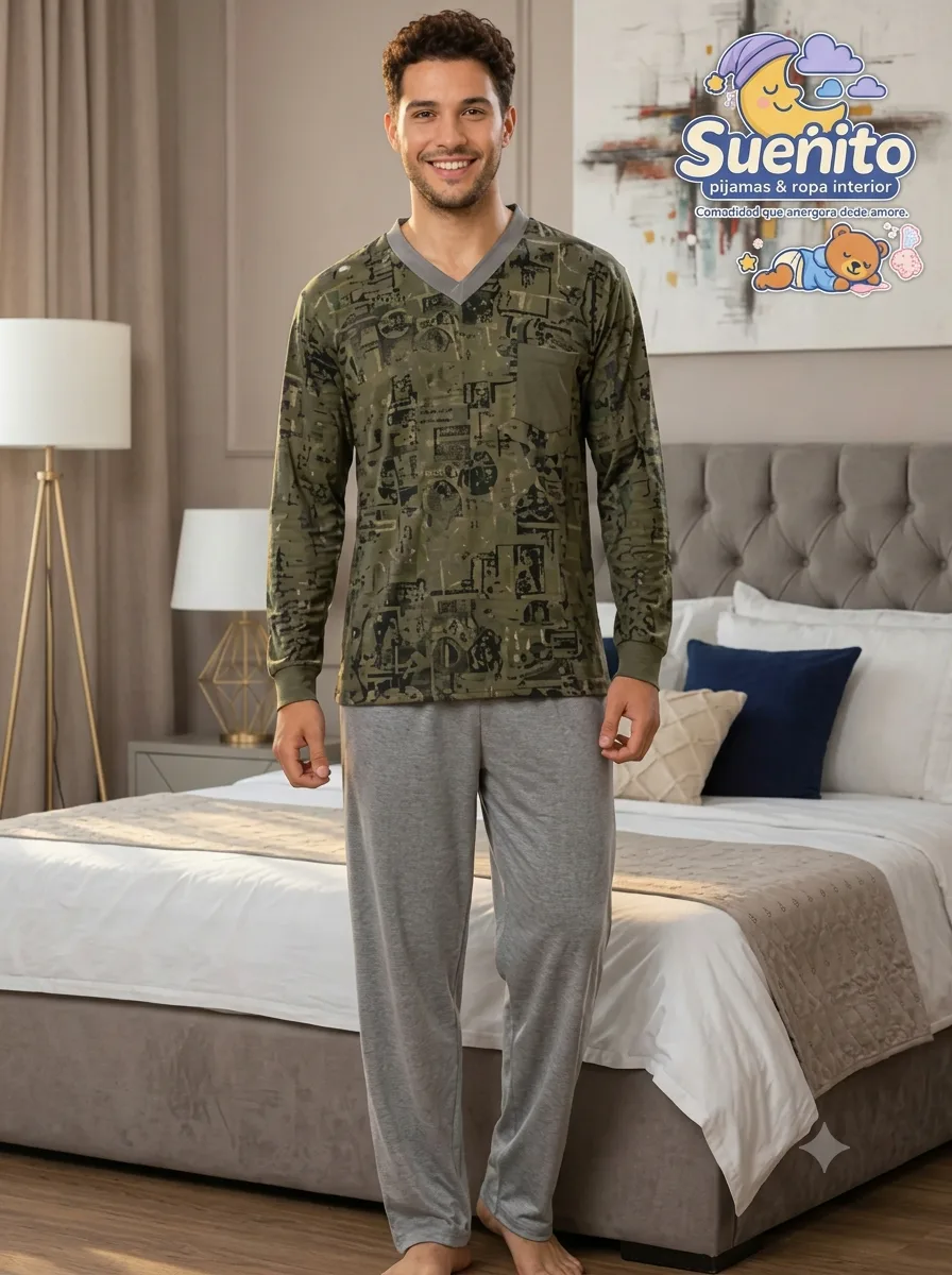 Algodón Pantalon Manga Larga Hombre