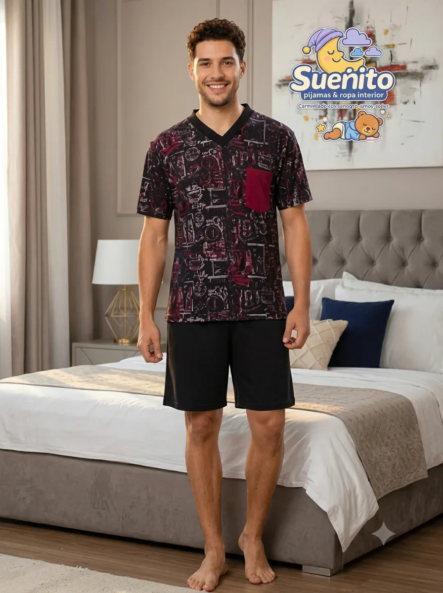 Algodón Short Manga Corta Hombre