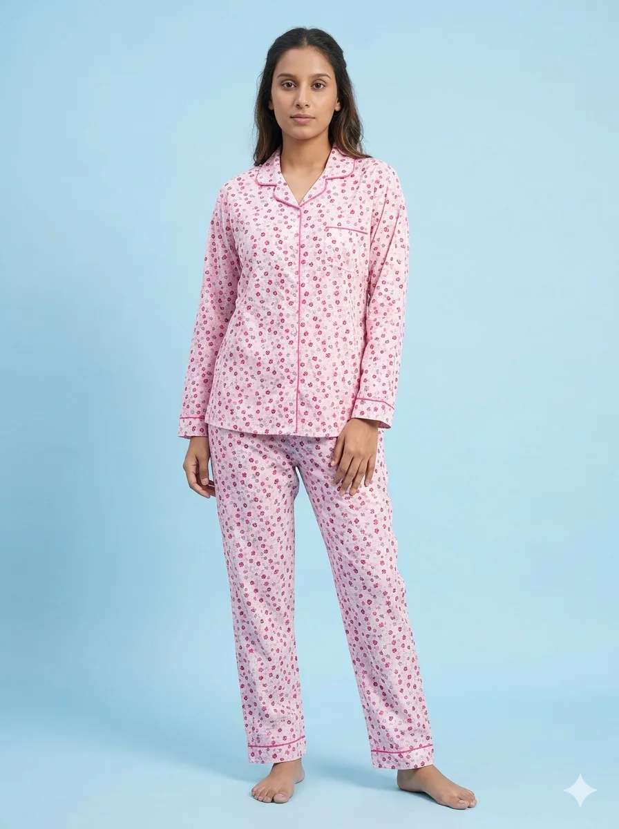 Importada Algodón Pantalon Manga Larga Flores Boton
