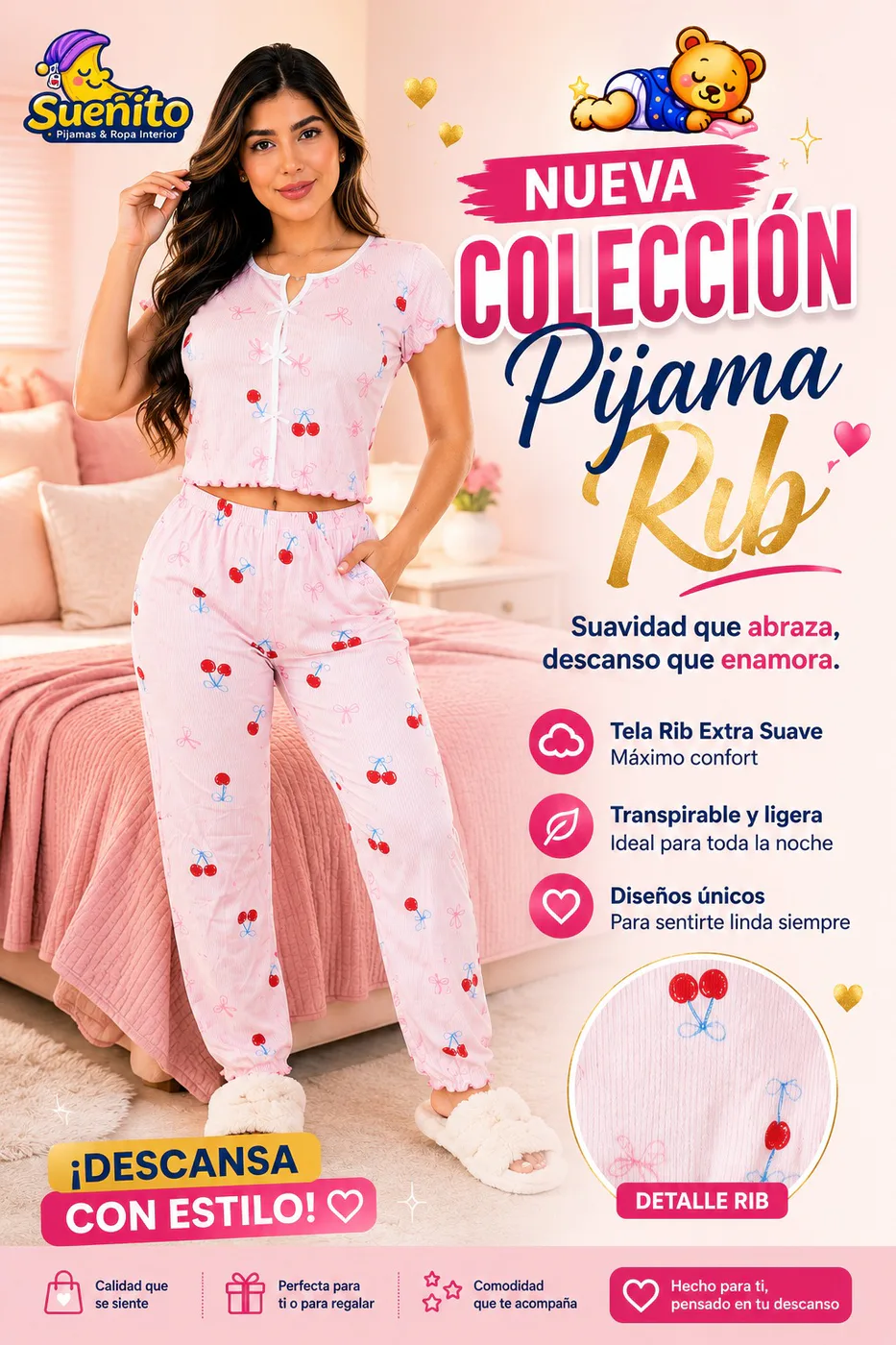 Rib Pantalon Manga Corta