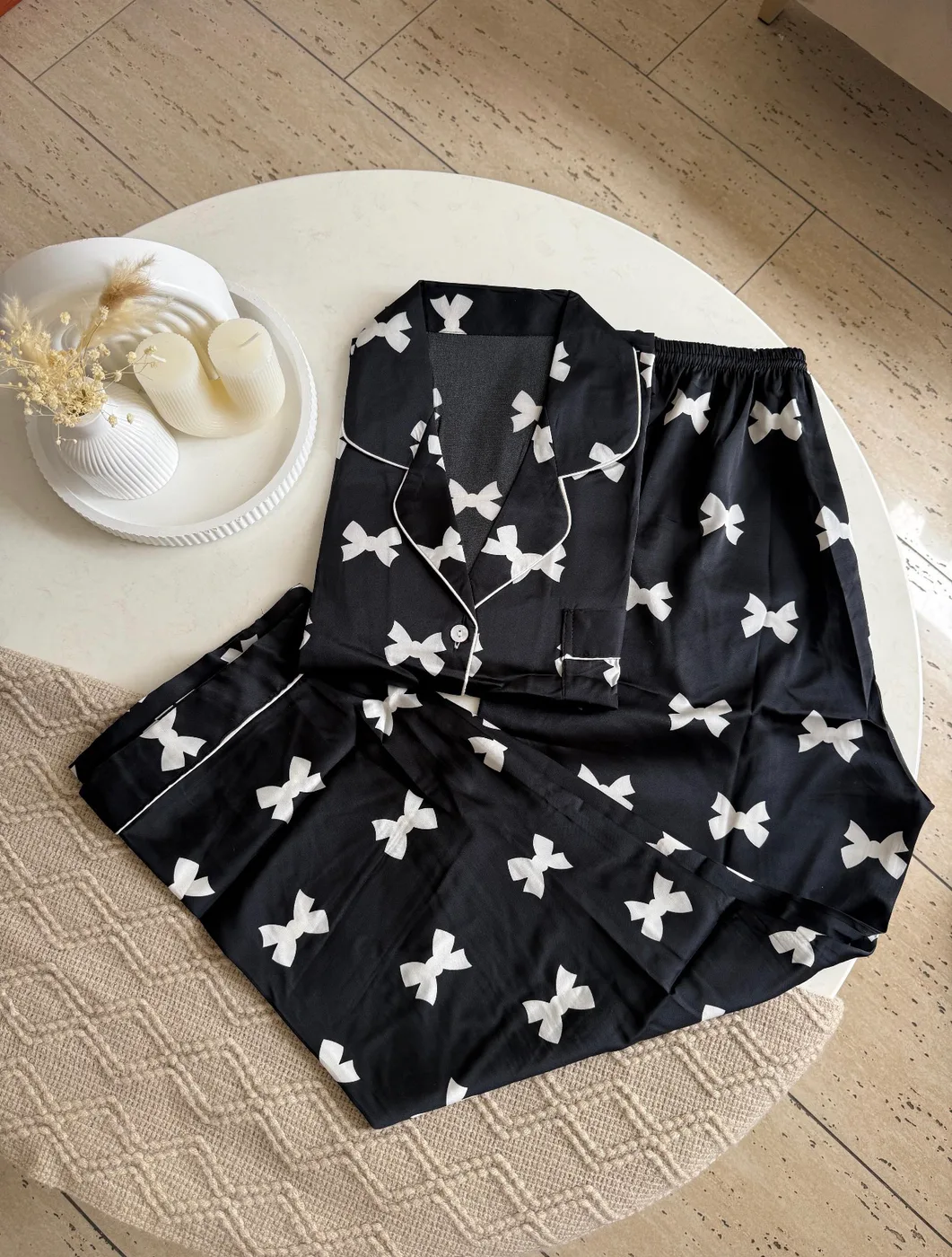 Satén Pantalón Manga Corta Estampada