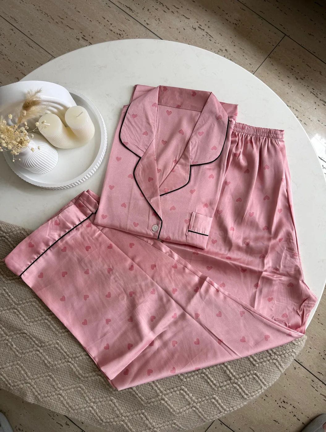 Satén Pantalón Manga Corta Estampada