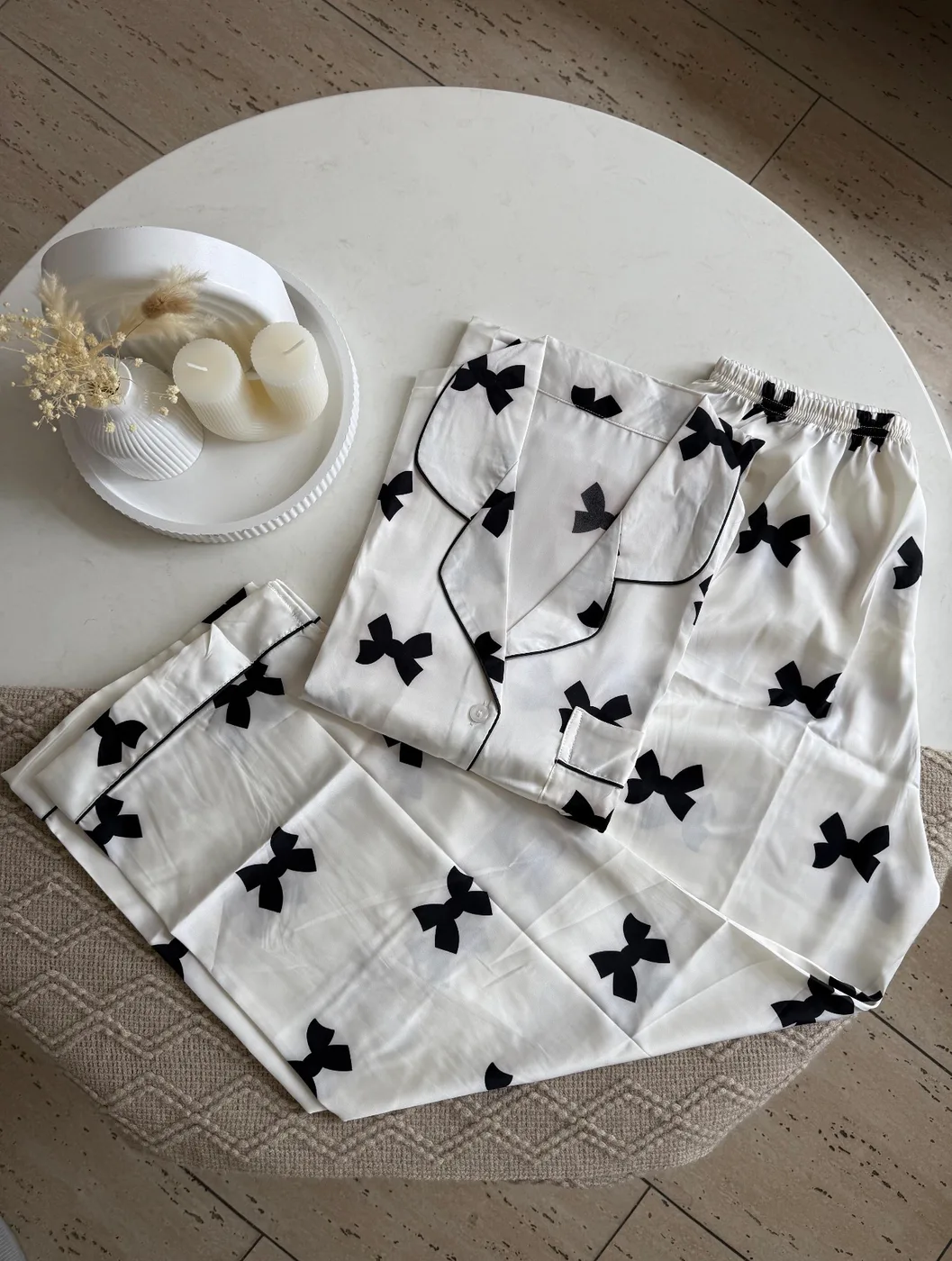 Satén Pantalón Manga Corta Estampada
