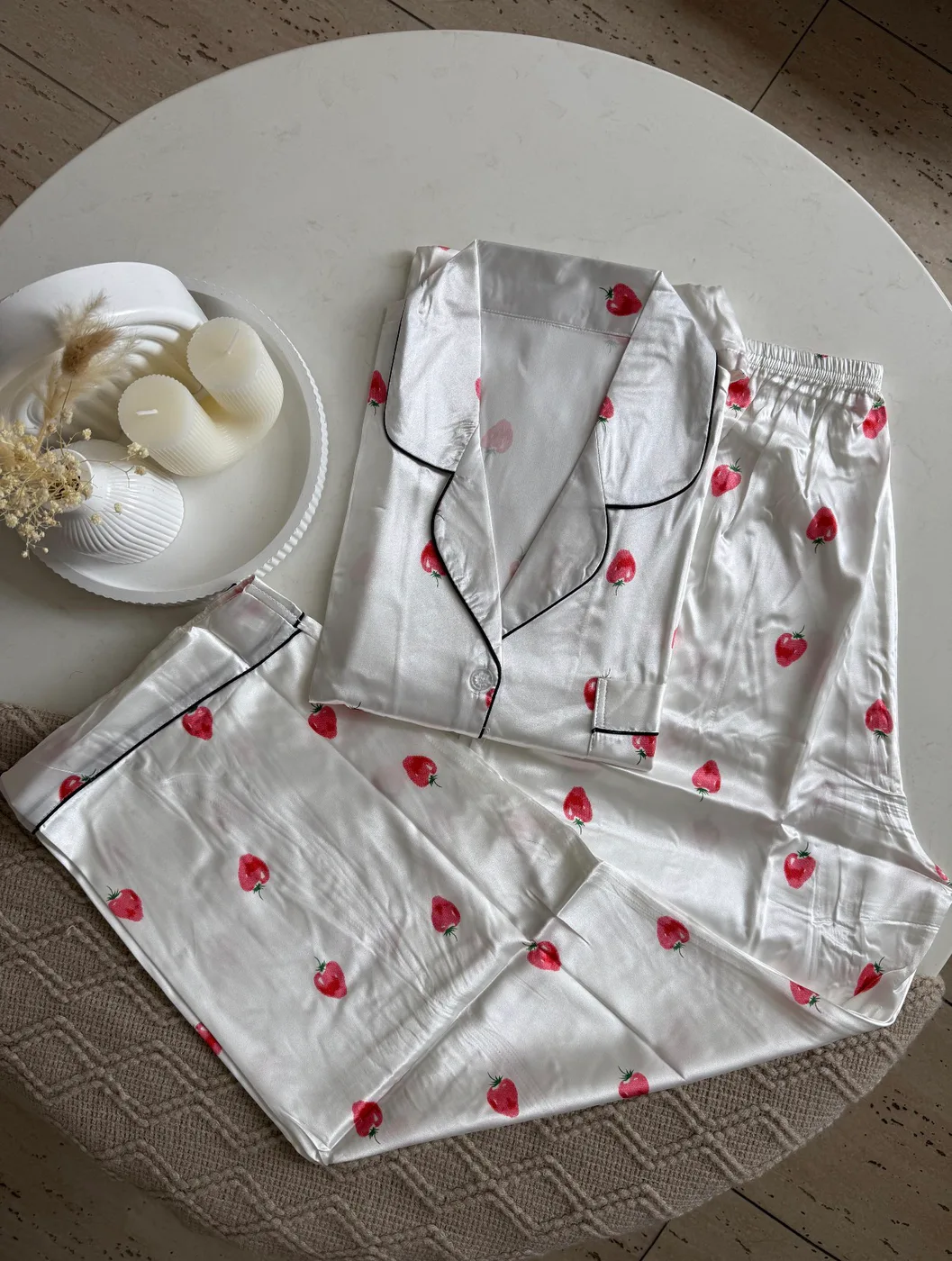 Satén Pantalón Manga Corta Estampada