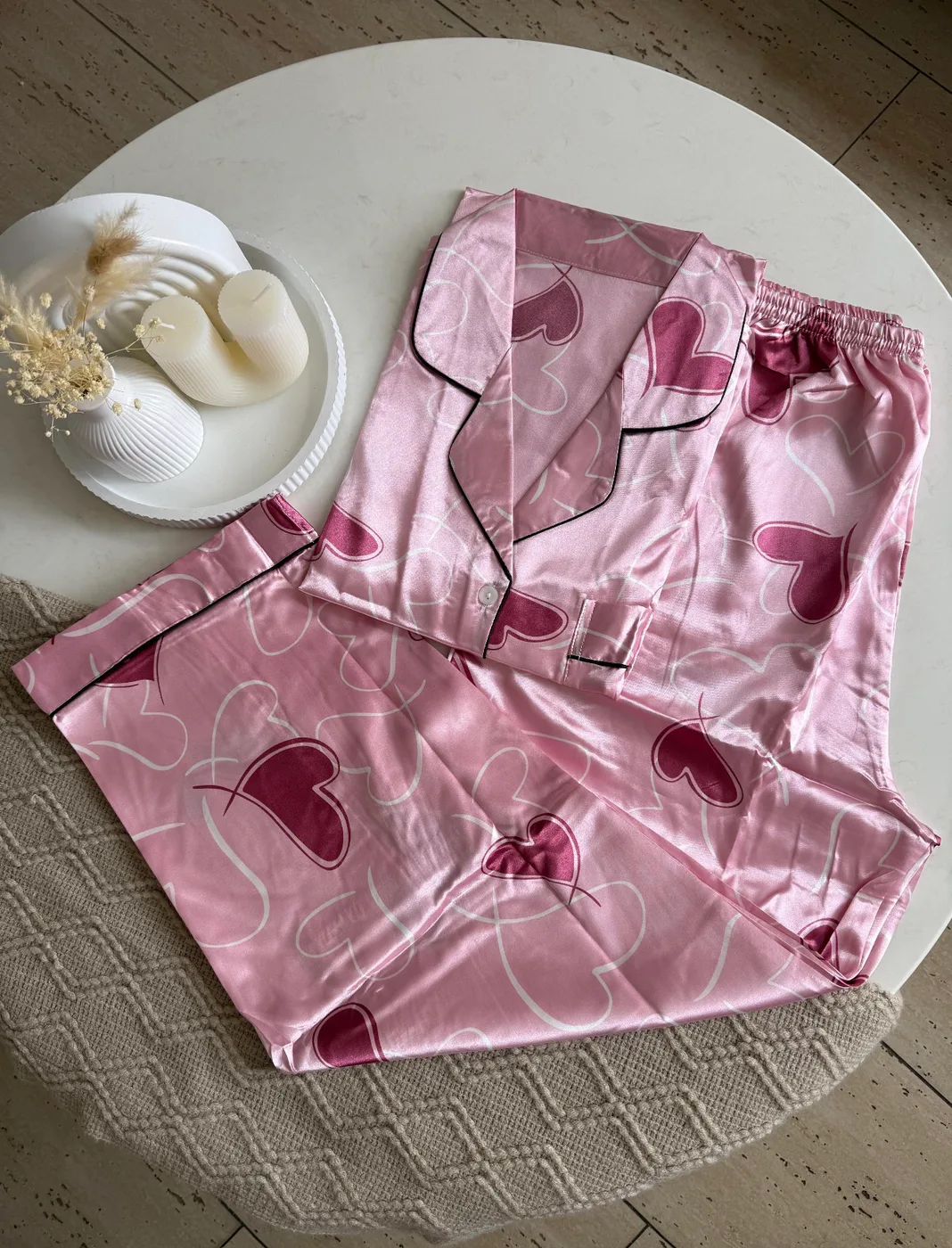 Satén Pantalón Manga Corta Estampada