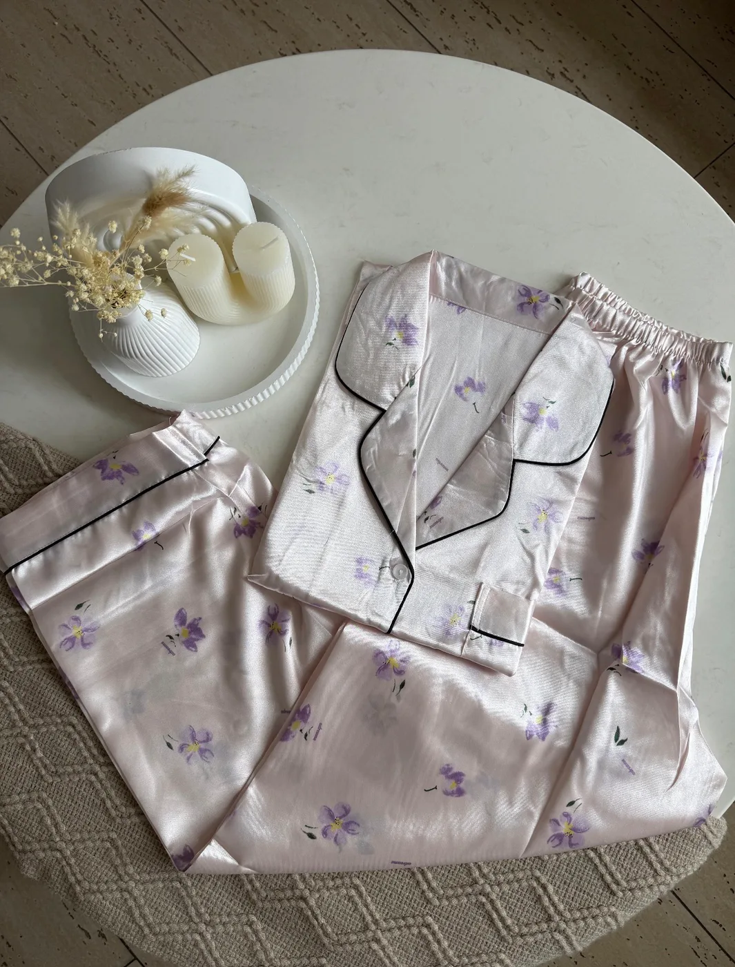 Satén Pantalón Manga Corta Estampada