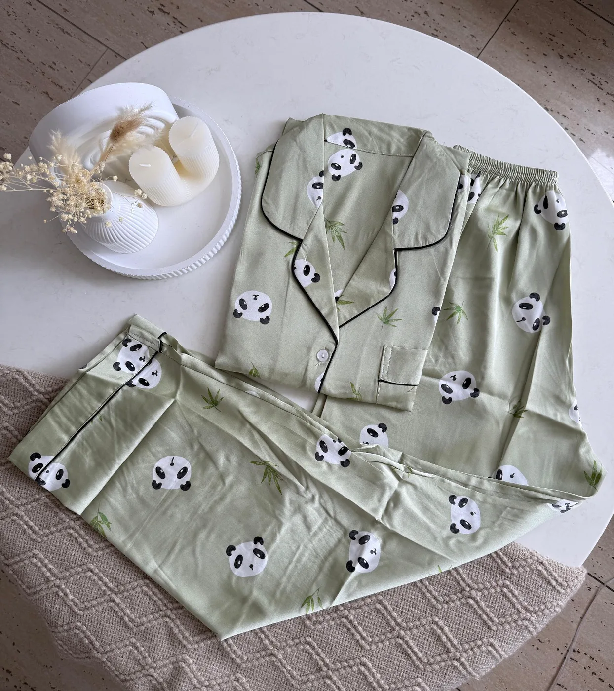Satén Pantalón Manga Corta Estampada