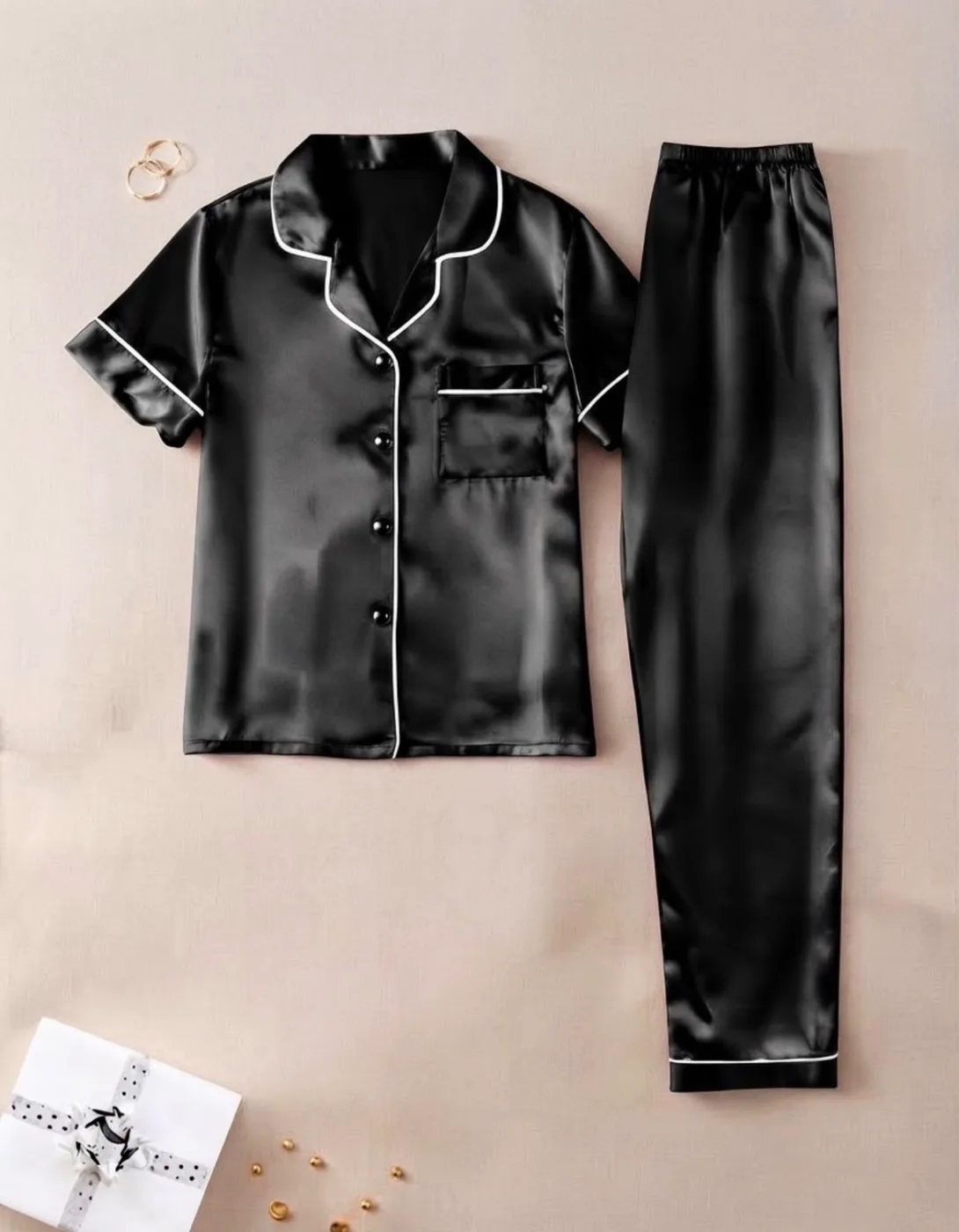 Satén Pantalón Manga Corta Unicolor