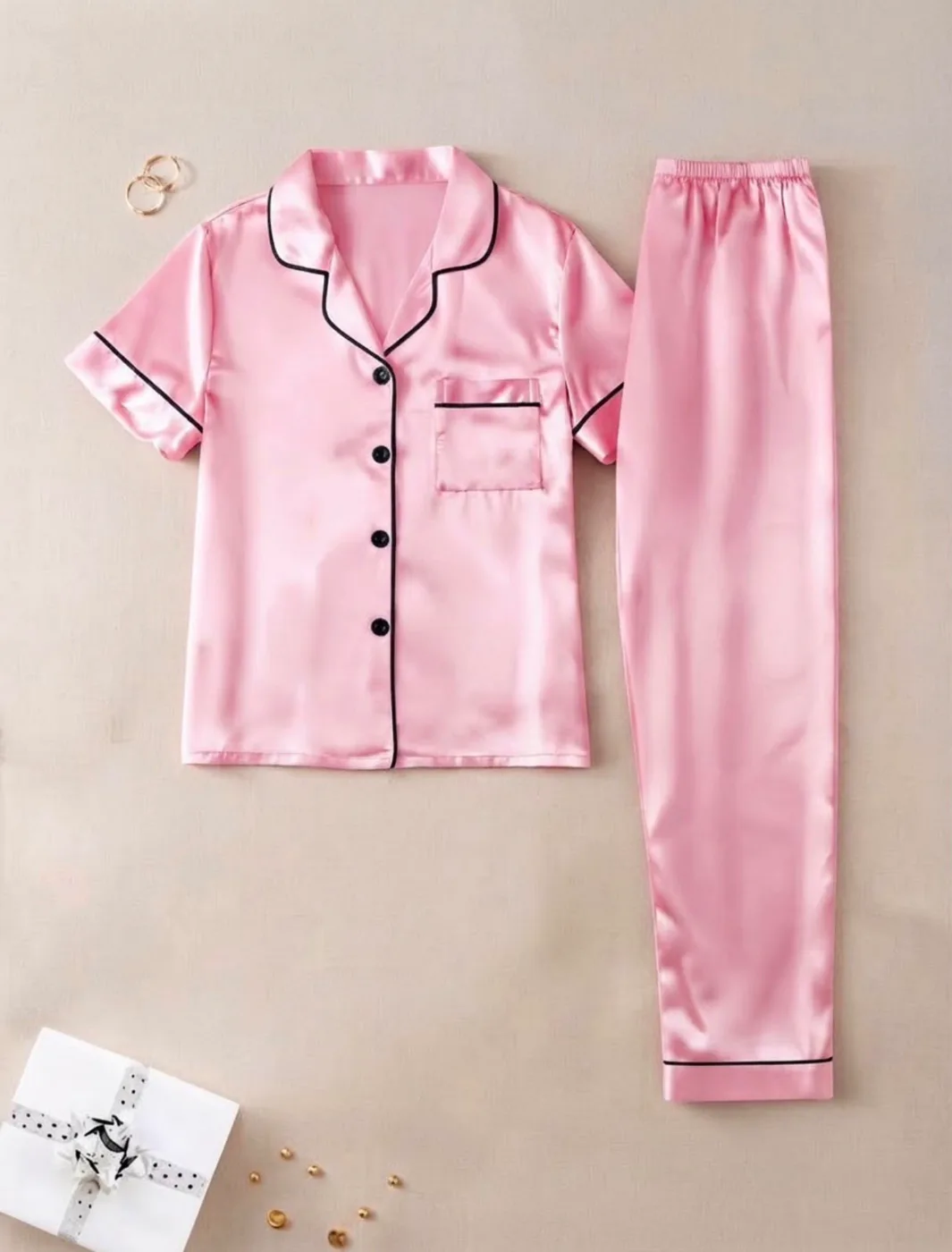Satén Pantalón Manga Corta Unicolor